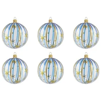 Vánoční dekorace Set malých průhledných baněk s modrým dekorem