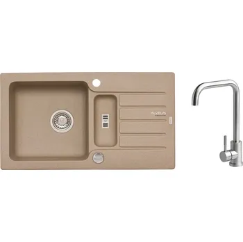 Granitový dřez Set Alveus Niagara 70 Beige 55 + Angle Kartáčovaná ocel