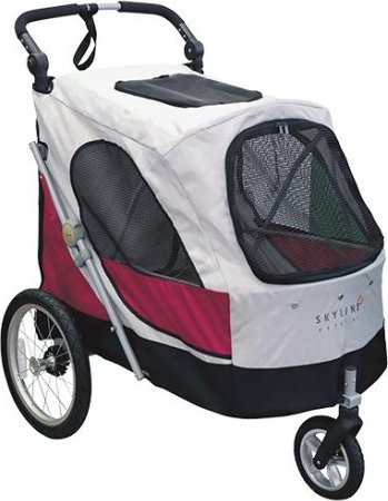 Kočárek pro psy PetStro AVENTURA XL - SKYLINE do 45 kg (červeno-šedá)