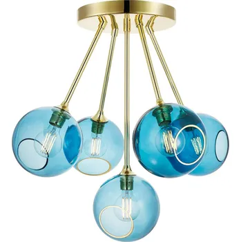 DESIGN BY US Stropní světlo Ballroom Molecule, modré, sklo, 5 žárovek - Ø stínidla 20 cm; Ø stříšky 31 cm modrá, zlatá 5 x 40 W - Doprava zdarma