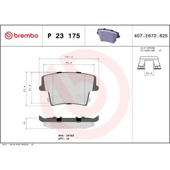 Brzdová destička Sada brzdových destiček, kotoučová brzda BREMBO P 23 175