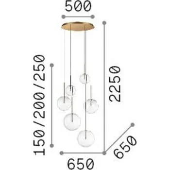 Ideallux Ideal Lux Equinoxe závěsné svítidlo 6 světel chromované čiré sklo - Ø stříšky 50 cm; Ø koule 15 cm / 20 cm / 25 cm chrom, čirý 6 x 2,1 W LED - Doprava zdarma