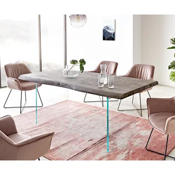 Jídelní stůl DELIFE Jídelní stůl Edge 200x100 XL akácie platinová sklo Live-Edge