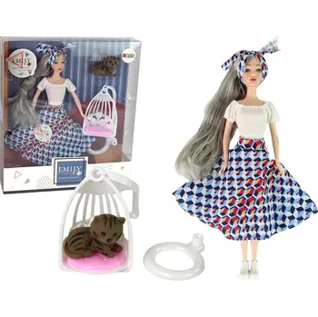 Panenka Mamido Panenka pro děti Emily s šedými vlasy a kočičkou na houpačce