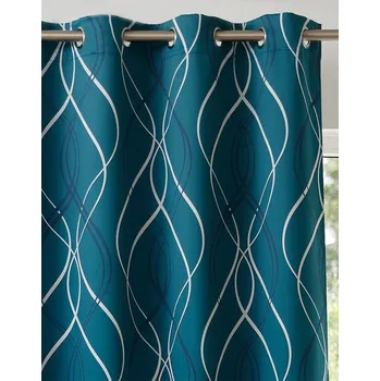 Závěs Blancheporte Zatemňovací závěs s potiskem vlnek zn. Colombine® smaragdová 140x160 cm