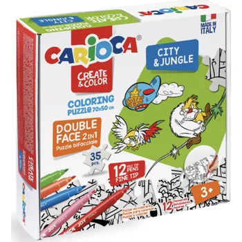 Puzzle Carioca Omalovánkové puzzle s motivem Města a džungle s 12 barevnými fixy