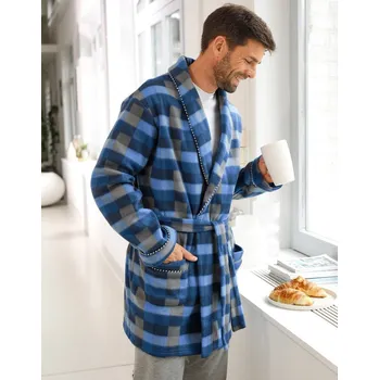 Dámský župan Blancheporte Fleecový krátký župan kostka modrá 107/116