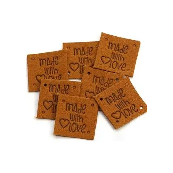 cedulka MADEWITHLOVE - čtverec - 2,3x2,3 cm - rezavě hnědá