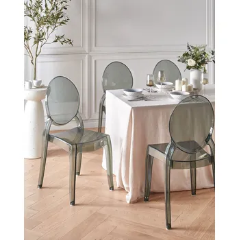 Sada 4 jídelních židlí, černý průhledný syntetický materiál, pevná opěrka bez ramen, stohovatelný, retro moderní design Beliani