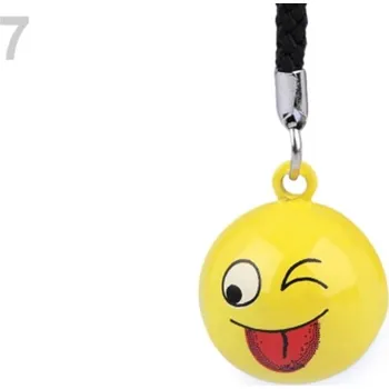 Přívěsek na mobil / klíče rolnička tučňák, panda, smajlík, myš, opice - 7 žlutá smajlík