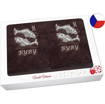 Ručník Vánoční dárková sada ručník + osuška Znamení Ryby hnědá/hnědá