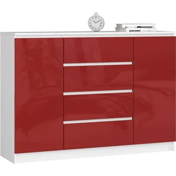 Nábytek Komoda K140 2D4SZ bílá/červená lesk