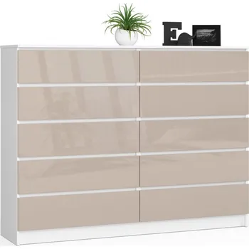 Šatní skříň Komoda K160 10SZ bílá/cappuccino lesk