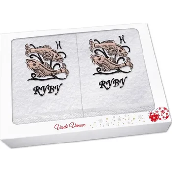 Ručník Vánoční dárková sada ručník + osuška Znamení Ryby bílá/hnědá