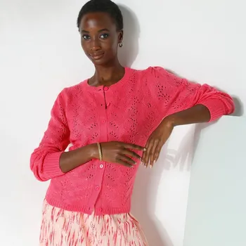 Dámský svetr Blancheporte Svetr na knoflíky s halenkovými rukávy růžová 52