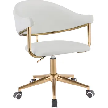 Otočné křeslo ekokůže Arendal na zlaté podstavě s kolečky - bílé