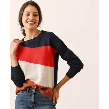 Dámský svetr Blancheporte Pulovr s grafickým vzorem nám. modrá/červená 46/48