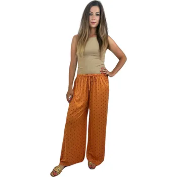 Dámské kalhoty NOVINKA- Vzorované volné kalhoty - oranžové