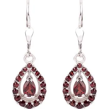 Náušnice granát - stříbrné náušnice - kapka (2046-4) povrchová úprava: zlacené