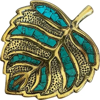 Čajovna Stojánek na vykuřovadla - List s kamínky Zlatý, ručně lepené kamínky, délka 11 cm