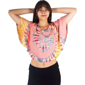 Dámské pončo Batikované letní pončo Spiral Pink-Yellow-Blue Short, Sittar.cz UNI