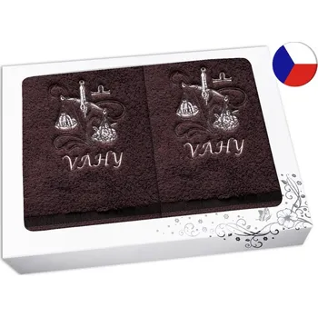 Ručník Luxusní dárková sada ručník + osuška Znamení Váhy hnědá/hnědá