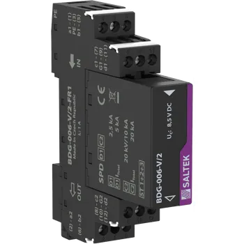 Přepěťová ochrana svodič bleskových proudů s hrubou a jemnou přepěťovou ochranou 2 stíněných dvoužilových plovoucích signálových linek,instalace na vstupu do budovy i těsně před chráněné zařízení, 6 V DC, max. 1 A, vým