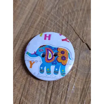 Knoflík Dřevěný dekorační knoflík slon tyrkys