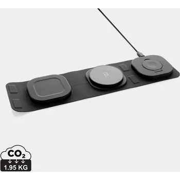 Cestovní bezdrátová nabíječka 3v1 Swiss Peak 15W z RCS RPET, Firemní dárkové předměty s vlastním potiskem