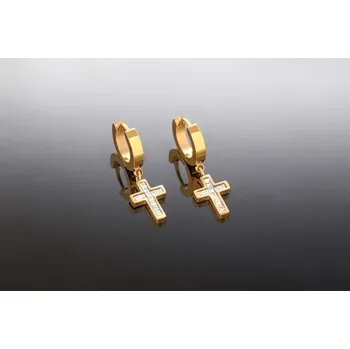 Náušnice Prosperk Náušnice ocelové kroužky s křížky zlaté S2180