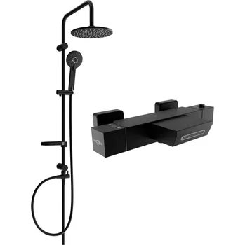 Mexen Carl vanovo-sprchový set s dešťovou sprchou a vanovou termostatickou baterií Cube, černá, 77360240-70