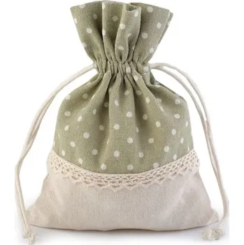Organizér oblečení Lněný pytlík s puntíky a krajkou 13x18 cm zelená
