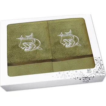 Ručník Dárková sada pro rybáře ručník a osuška khaki Štika