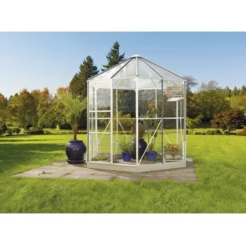Skleník Skleník Vitavia Hera 4500 kombinace skla a polykarbonátu 253 x 221 cm bílý vč. základového rámu