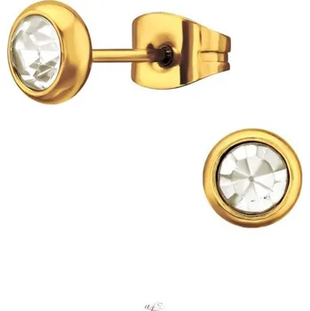 Náušnice Prosperk Náušnice ocelové zlaté - čiré kulaté krystaly S4733