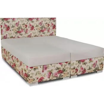 Postel Čalouněná manželská postel VIVA, 200x180, květy/béžová (2108/aston 1)