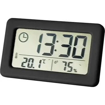 Hodiny Mini digitální hodiny s teploměrem a vlhkoměrem - Černá