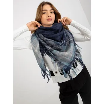 Šátek Dámská šála s třásněmi kostkovaná KOLEEN námořnicky modrá