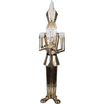 Zlatá antik kovová dekorace socha Louskáček s trubkou - 28*19*102 cm