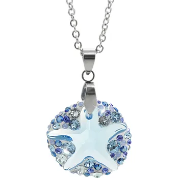 Módní doplněk JSB bijoux s.r.o. Ocelový náhrdelník s kamenem ve tvaru hvězdice doplněný krystaly Swarovski Aquamarine