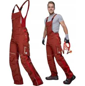 montérky Pracovní kalhoty s laclem URBAN ČERVENÉ velikost 62