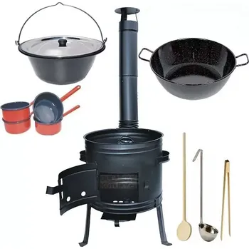 kotlíky Kotlíkový set Párty 2 v 1 smalt 39 nerez poklice FULL hluboká pánev (gulášová souprava pro zahradní sešlost)