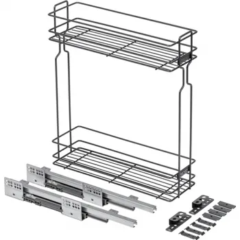 Koupelnový nábytek Boční nákladní koš, tandemové posuvné uchycení, 2 police, skříňka 200 mm, bez vodítek, antracit