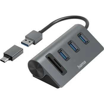 USB hub Hama USB hub a čtečka karet, 5 portů, USB-C adaptér