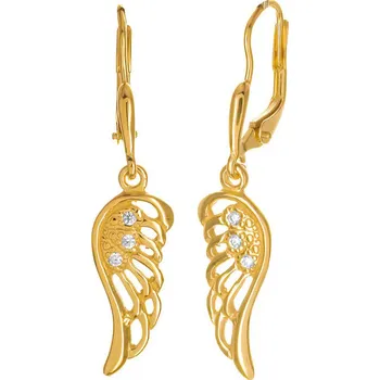 Náušnice Argento 66898 Pozlacené stříbrné náušnice - andělské křídlo, čiré kulaté zirkony