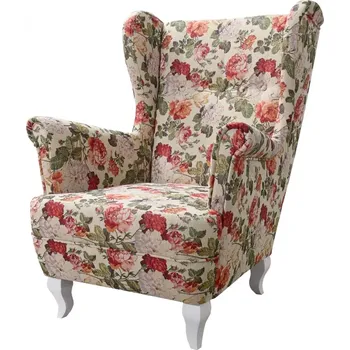 Křeslo křeslo ušák Royal I květy, béžová květy (vzor MIL16870/bílé)