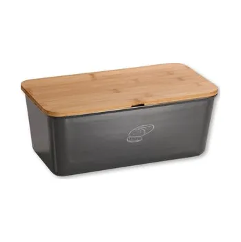 KESPER Chlebník s prkénkem šedý, plast, bambus, 34 x 14 x 18 cm