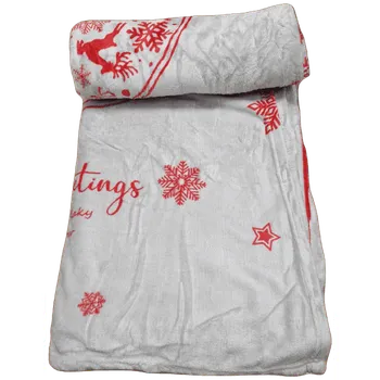 deka Vánoční mikroplyšová deka 230x200cm - šedá s červenou baňkou