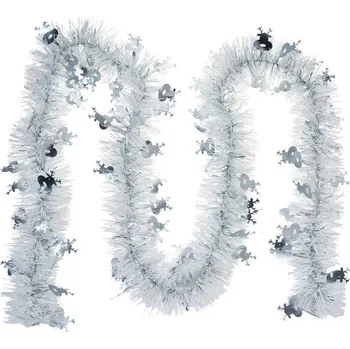 Vánoční dekorace Bílá vánoční girlanda Lametta řetěz se sobíky - 200 cm