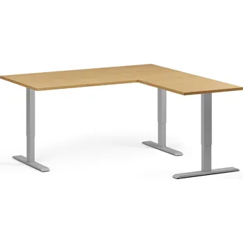 Psací stůl B2B Partner Rohový výškově nastavitelný stůl, 160x160 cm, 3 motory, L/P, šedá podnož, buk